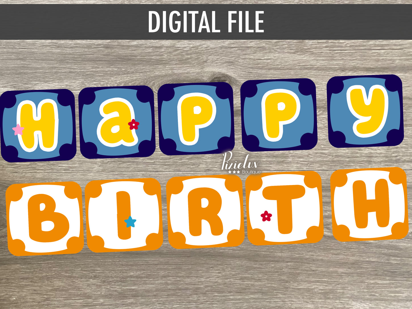 Blue Dog Birthday Banner Digital File, Party Decorations, Cricut File