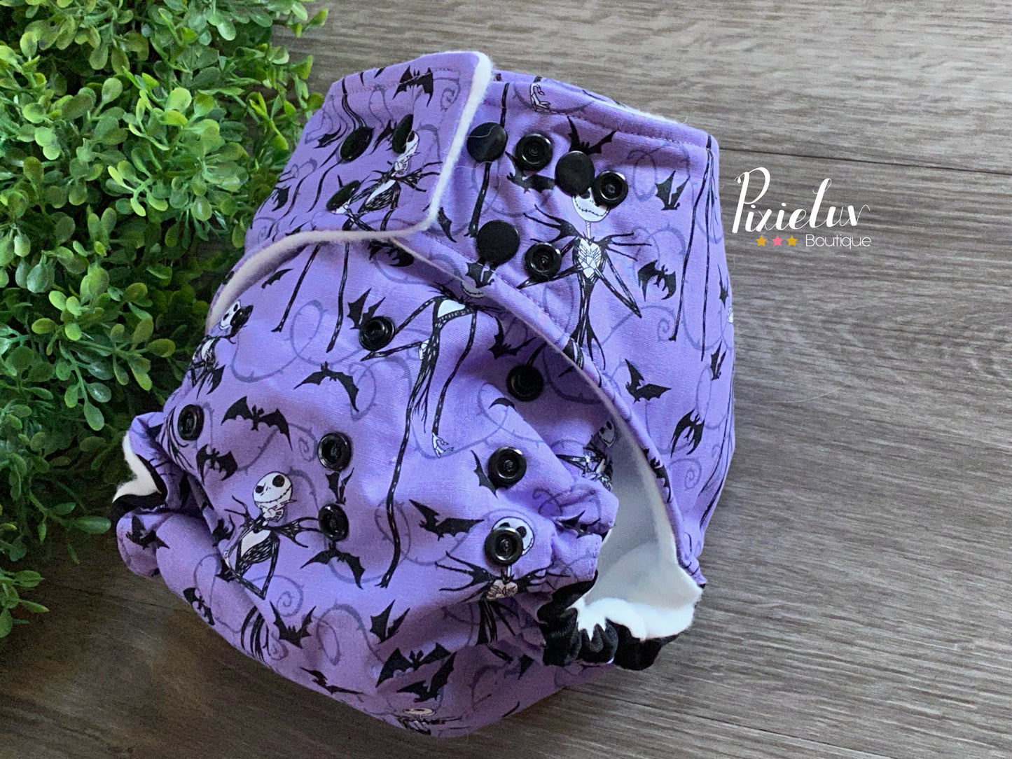 Halloween Nightmare Town Skeleton King Purple, Pumpkin Inspired One Size Pocket Cloth Diaper, Everyday Use, Photoshoot- READY TO SHIP