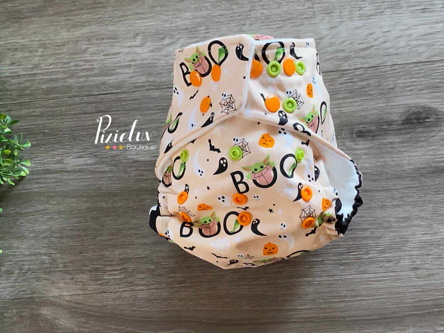 Galaxy Battle Halloween Green Baby Alien Ghost, Boo Inspired One Size Pocket Cloth Diaper, Everyday Use, Photoshoot- READY TO SHIP