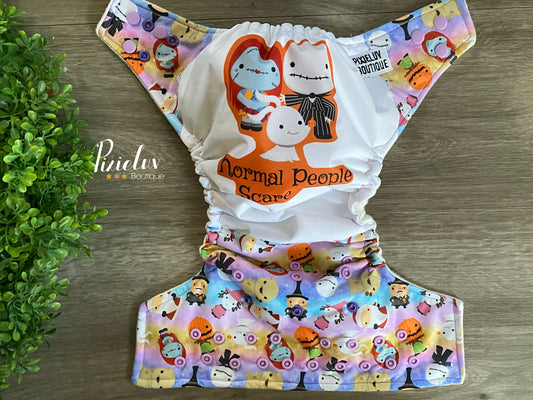 Normal People Scare Me, Nightmare, Skeleton, Bride, Pumpkin One Size Pocket Cloth Diaper, Everyday Use, Photoshoot- READY TO SHIP