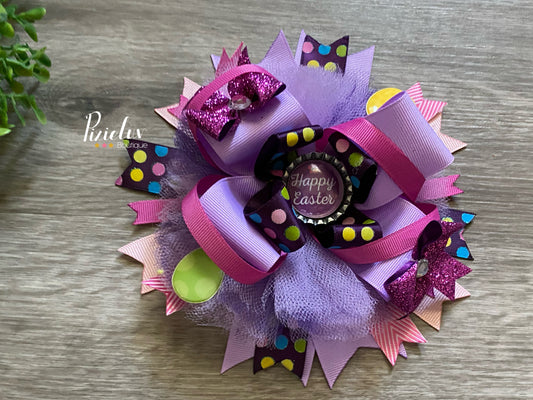 Happy Easter Holiday Inspired Stacked Hair Bow, Hair Accessories, Fluffy Bow- READY TO SHIP