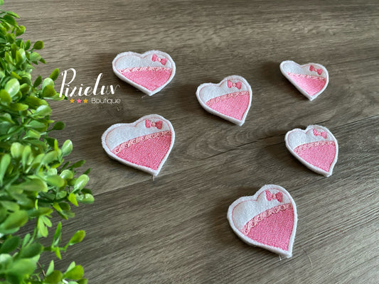 Pink and White Bow Hearts Inspired Felties, Felt, Bow, Clip, Embellishments, Nurse/ Doctor Badge Decor- MADE TO ORDER